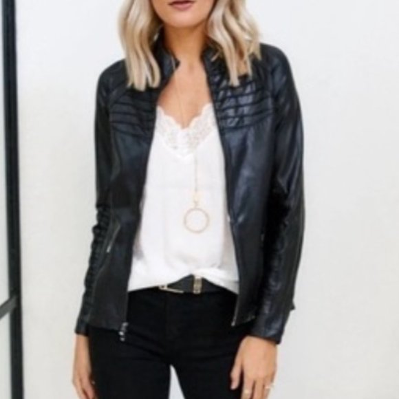 SPANX Jackets & Blazers - Spanx Faux Leather Moto Jacket Very Black